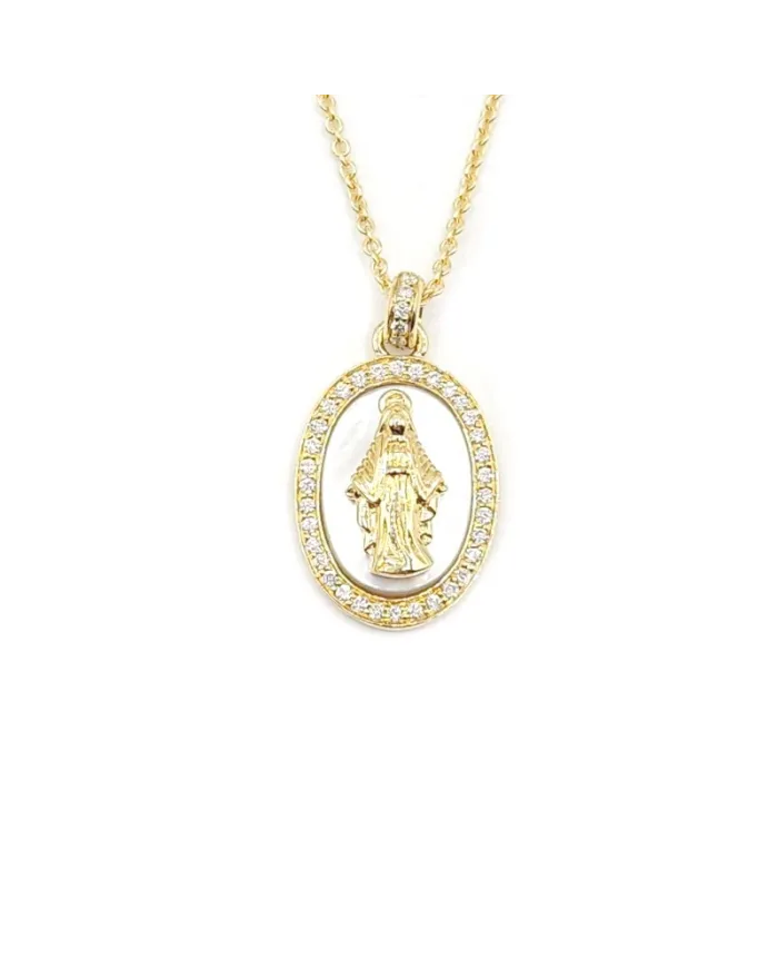 Girocollo Crivelli con Madonnina in Oro Giallo, Madreperla e Diamanti