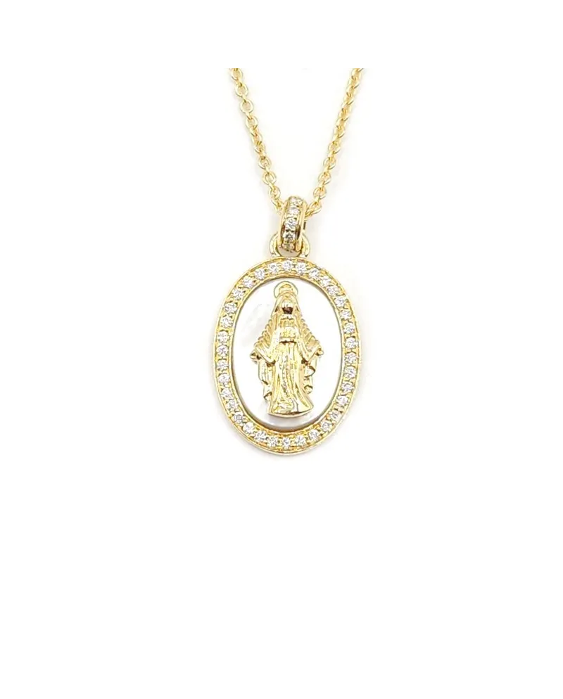 Crivelli Choker with Madonna in Yellow Gold, Mother of Pearl and Diamonds