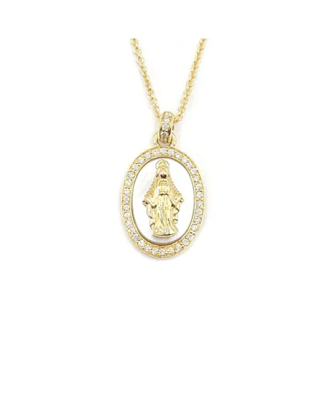 Girocollo Crivelli con Madonnina in Oro Giallo, Madreperla e Diamanti