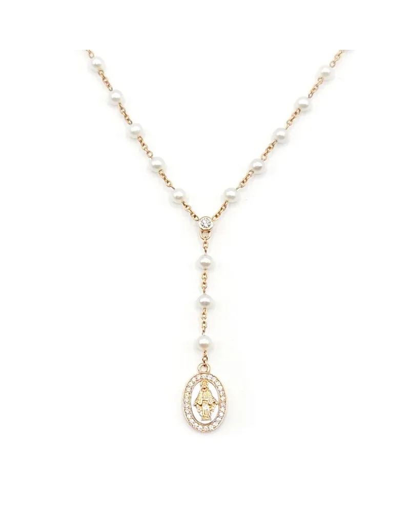 Crivelli Rosary with Madonna in Rose Gold, Mother of Pearl, Pearls and Diamonds