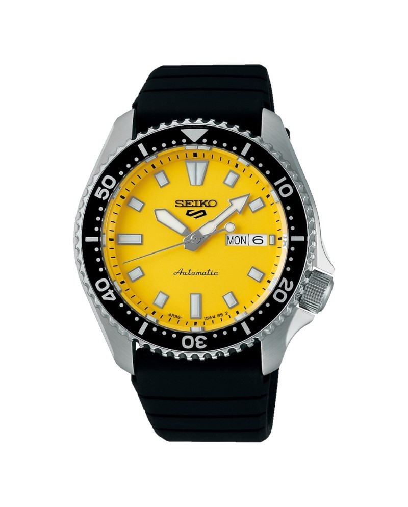 Seiko 5 Sports Watch Yellow Dial Silicone Strap