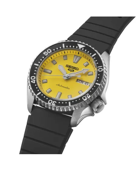 Seiko 5 Sports Watch Yellow Dial Silicone Strap