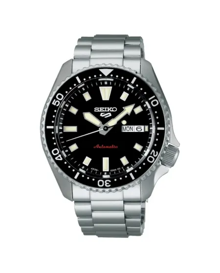 Montre de sport Seiko 5 avec cadran noir et bracelet en acier inoxydable