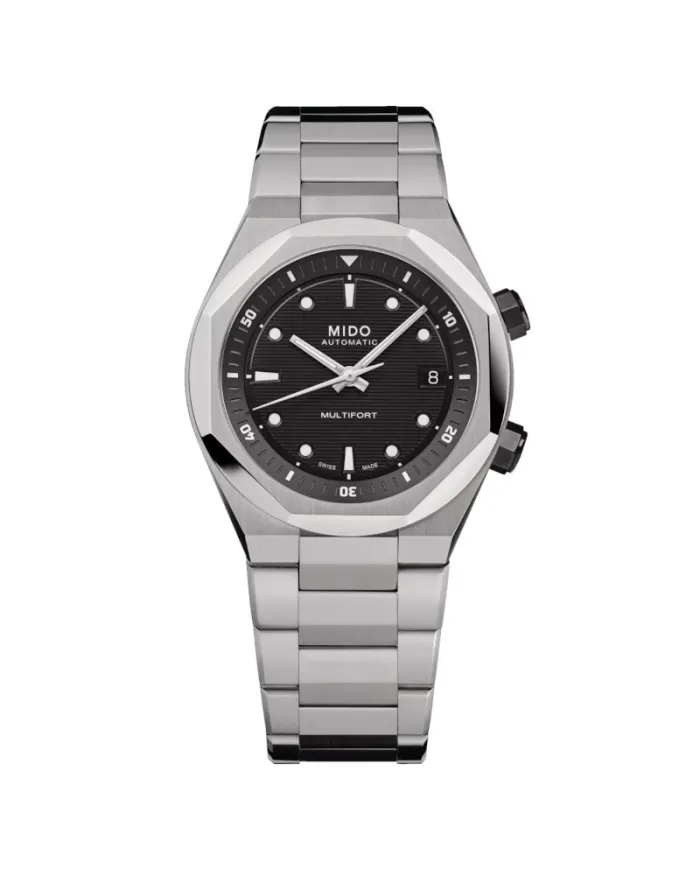 Mido Multifort 8 Two Crowns Black Watch with Steel Strap