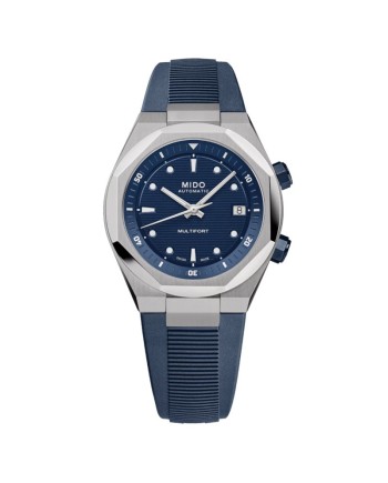 Montre Mido Multifort 8 Two Crowns avec bracelet en caoutchouc bleu