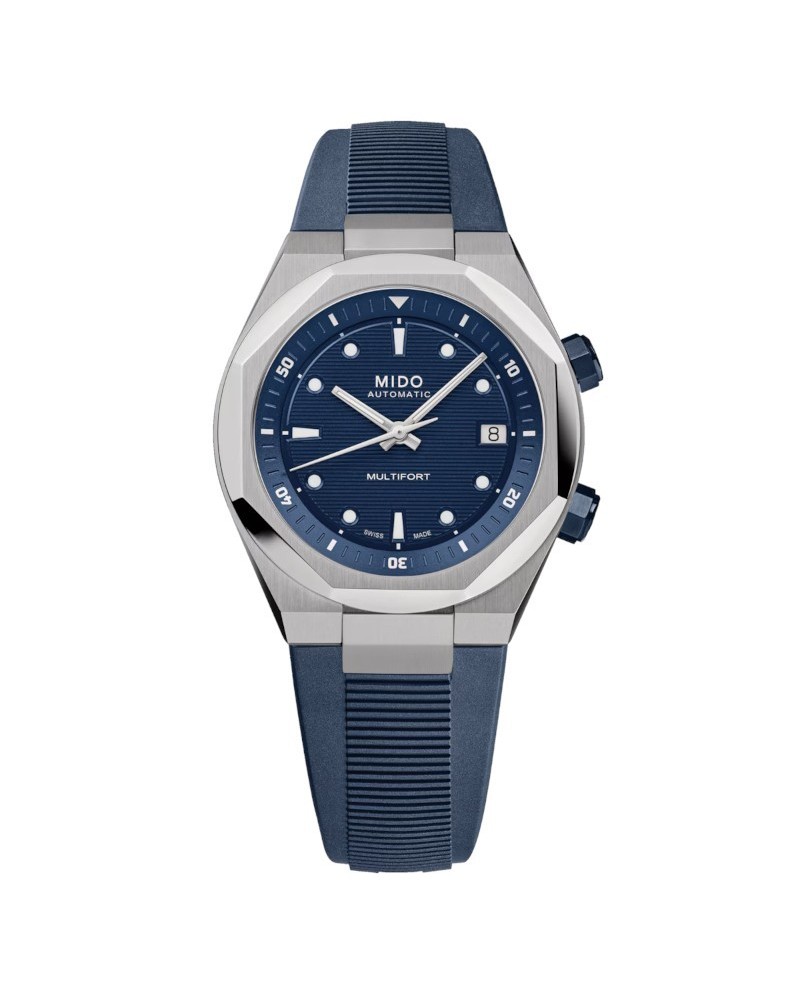 Mido Multifort 8 Two Crowns Blue Rubber Strap Watch