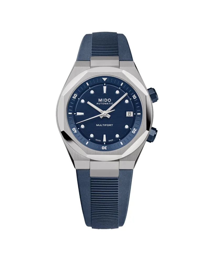 Mido Multifort 8 Two Crowns Blue Rubber Strap Watch