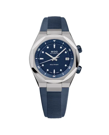 Mido Multifort 8 Two Crowns Blue Rubber Strap Watch