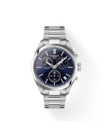 Montre chronographe Tissot PR 100 avec cadran bleu et bracelet en acier