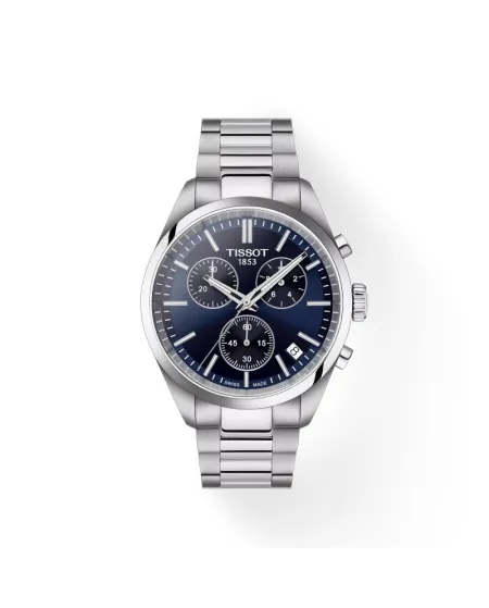 Tissot PR 100 Chronograph Watch with Blue Dial and Steel Bracelet