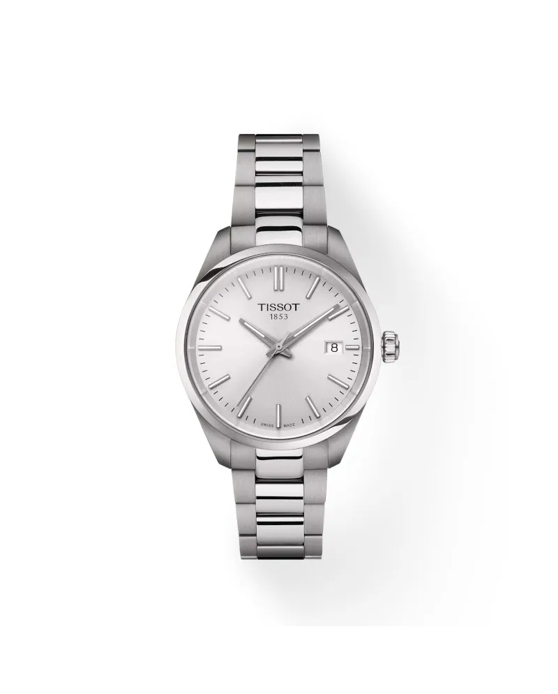 Montre Tissot PR 100 avec cadran argenté et bracelet en acier de 34 mm Montre Tissot PR 100 avec cadran argenté et bracelet en acier de 34 mm