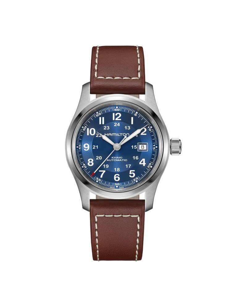 Orologio Hamilton Khaki Field Auto 42 mm con Quadrante Blu e Cinturino in Pelle