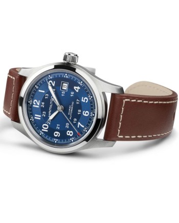 Hamilton Khaki Field Auto 42mm Blue Dial Leather Strap Watch