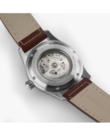 Montre Hamilton Khaki Field Auto 42 mm avec cadran bleu et bracelet en cuir