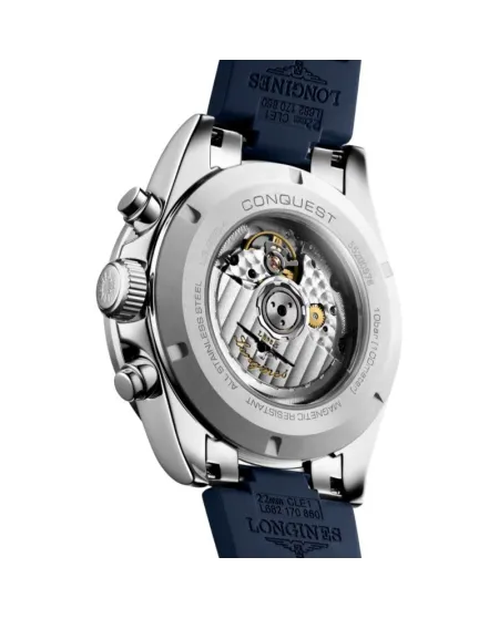 Longines Conquest Chronograph with Silver Dial and Rubber Strap