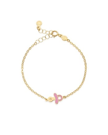 Bracelet Le Bebè Primegioie Lucciole en or jaune avec tétine rose et diamant