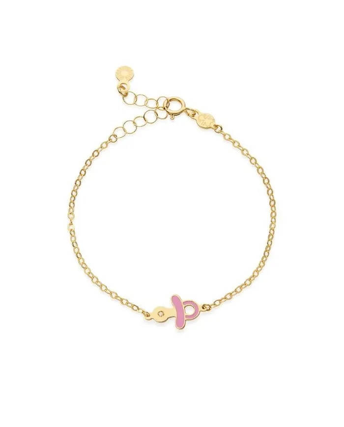 Bracelet Le Bebè Primegioie Lucciole en or jaune avec tétine rose et diamant