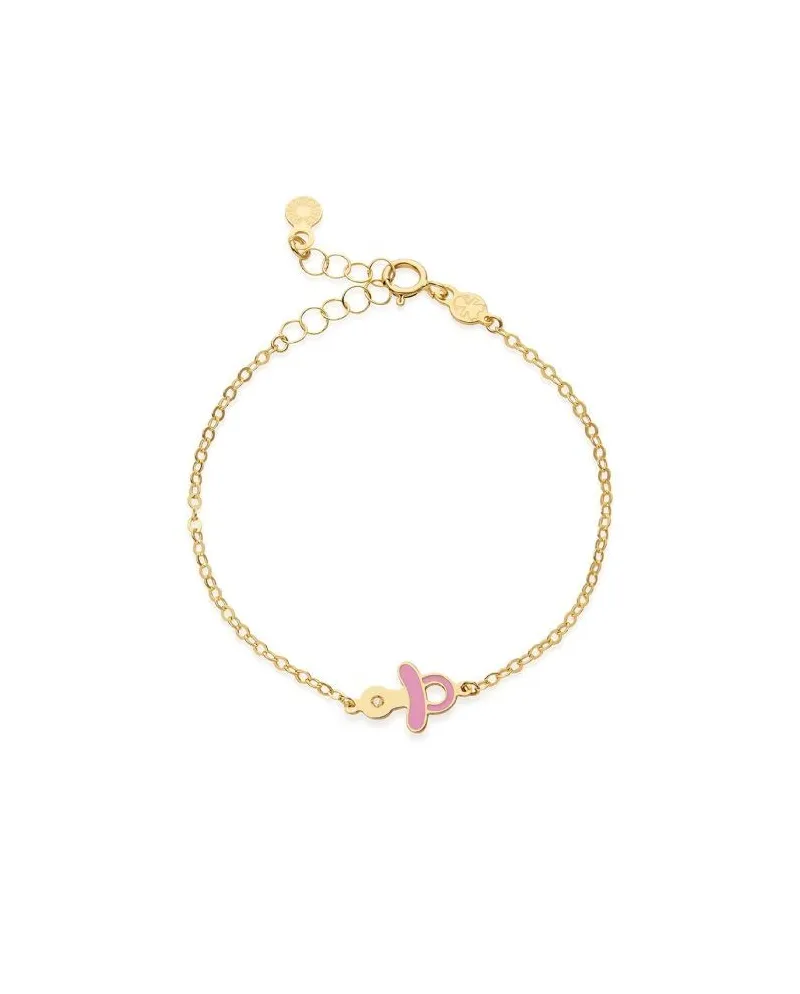 Bracelet Le Bebè Primegioie Lucciole en or jaune avec tétine rose et diamant