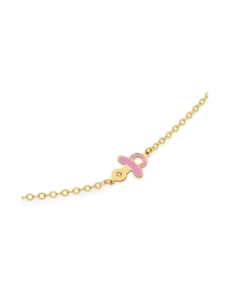 Le Bebè Primegioie Lucciole Bracelet in Yellow Gold with Pink Pacifier and Diamond