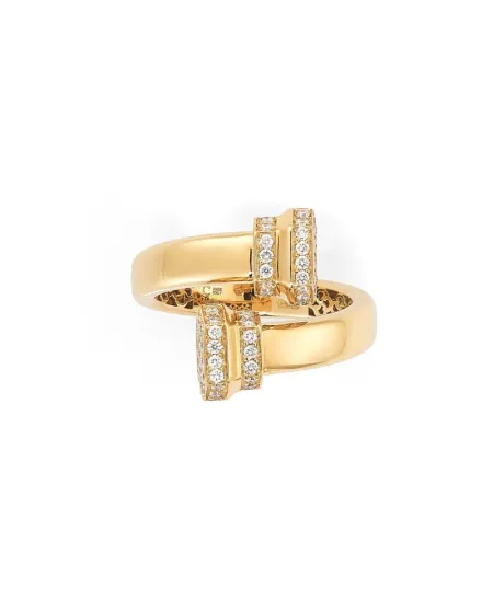 Crivelli Pillar Ring in Yellow Gold with Diamond Pavé