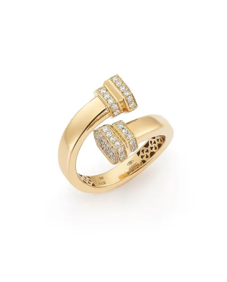 Crivelli Pillar Ring in Yellow Gold with Diamond Pavé