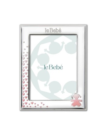 Cadre Le Bebé en PVD Argent avec Silhouette Bébé Fille et Coeurs 13x18 cm