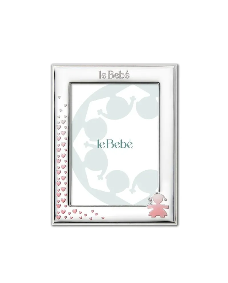 Cornice Le Bebé in Argento PVD con Sagoma Bimba e Cuori 13x18 cm