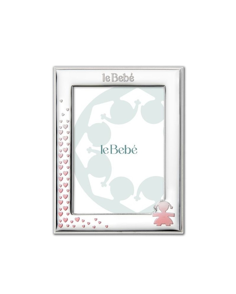 Le Bebé Frame in PVD Silver with Baby Girl Silhouette and Hearts 13x18 cm