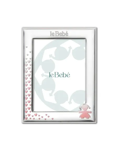Cornice Le Bebé in Argento PVD con Sagoma Bimba e Cuori 13x18 cm