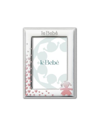 Cadre Le Bebé en PVD Argent avec Silhouette Bébé Fille et Coeurs 9x13 cm