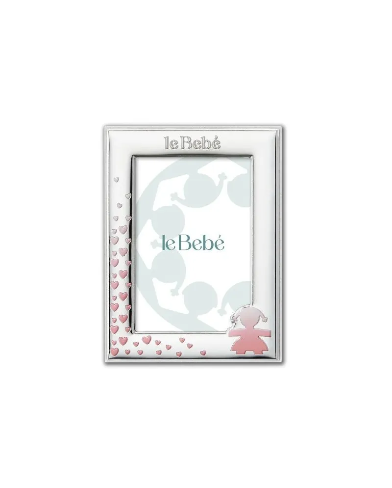 Cadre Le Bebé en PVD Argent avec Silhouette Bébé Fille et Coeurs 9x13 cm