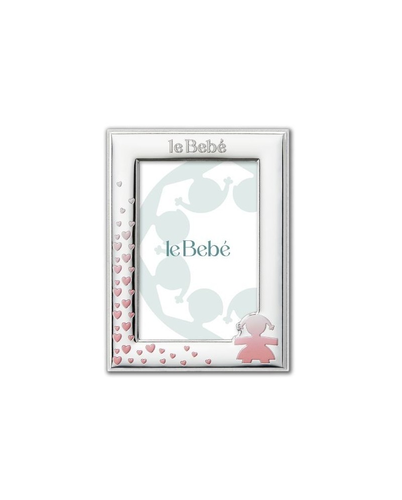 Cornice Le Bebé in Argento PVD con Sagoma Bimba e Cuori 9x13 cm