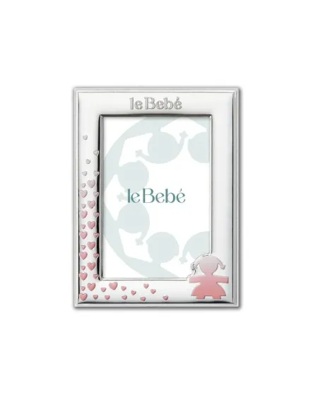 Cornice Le Bebé in Argento PVD con Sagoma Bimba e Cuori 9x13 cm