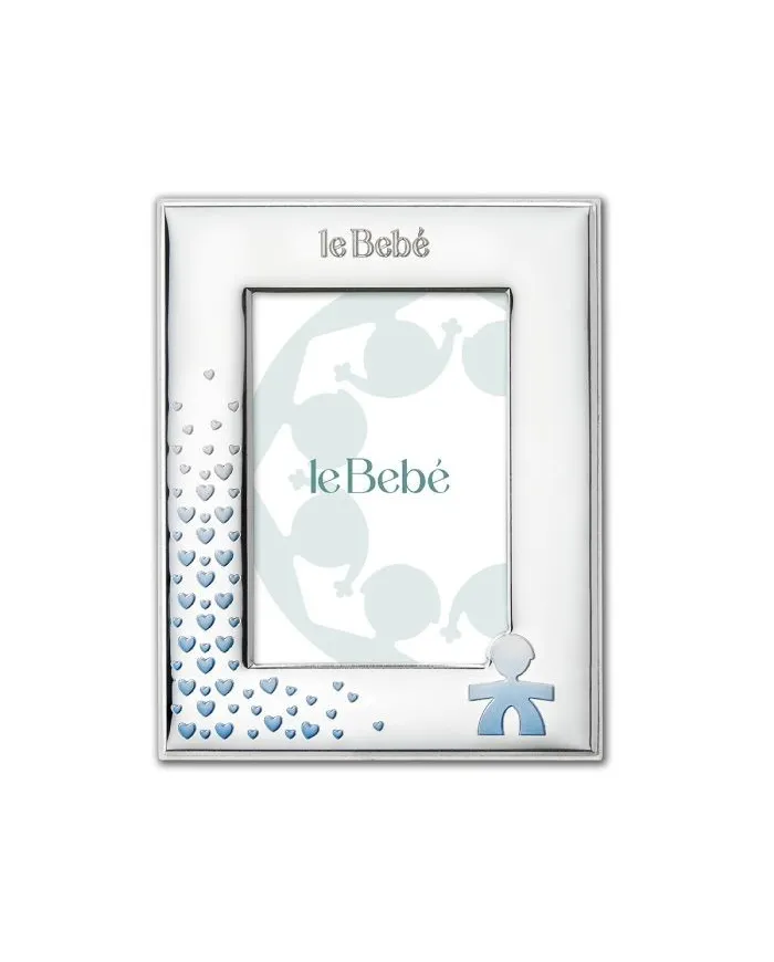 Cadre Le Bebé en PVD Argent avec Silhouette Bébé et Coeurs 10x15 cm