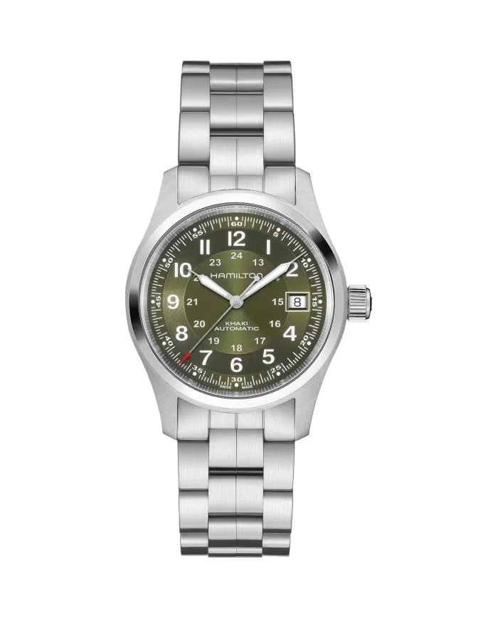 Montre Hamilton Khaki Field Auto 38 mm avec bracelet en acier vert