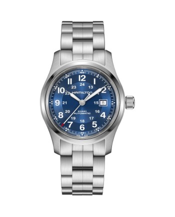 Montre Hamilton Khaki Field Auto 38 mm avec bracelet en acier bleu