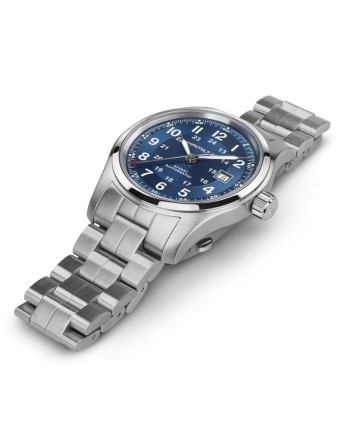 Montre Hamilton Khaki Field Auto 38 mm avec bracelet en acier bleu