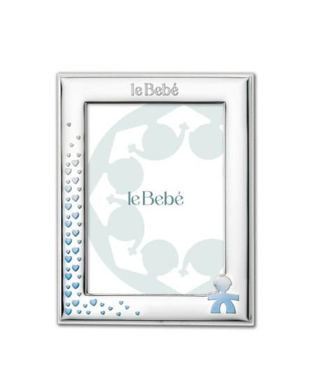 Cadre Le Bebé en PVD Argent avec Silhouette Bébé et Coeurs 13x18 cm
