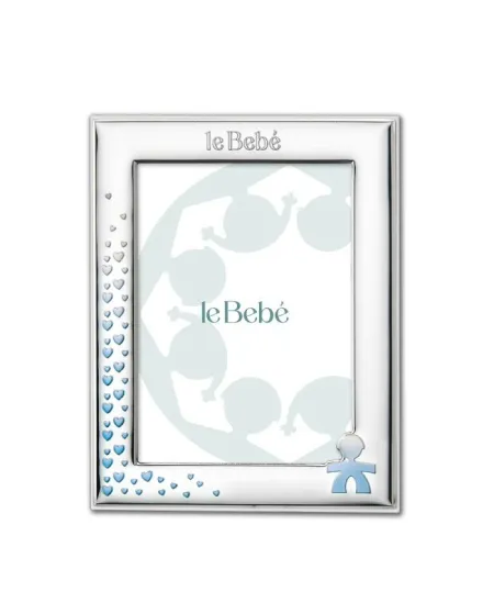 Cadre Le Bebé en PVD Argent avec Silhouette Bébé et Coeurs 13x18 cm