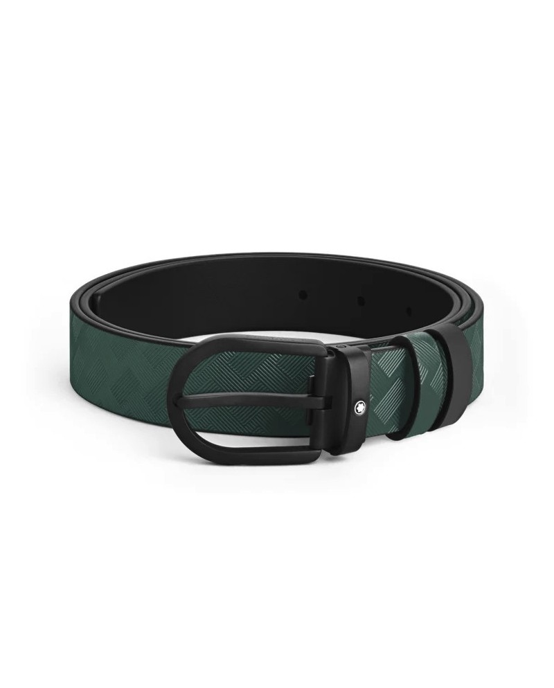 Montblanc Extreme 3.0 Reversible Belt in British Green Leather with Horseshoe Pattern and PVD 30 mm
