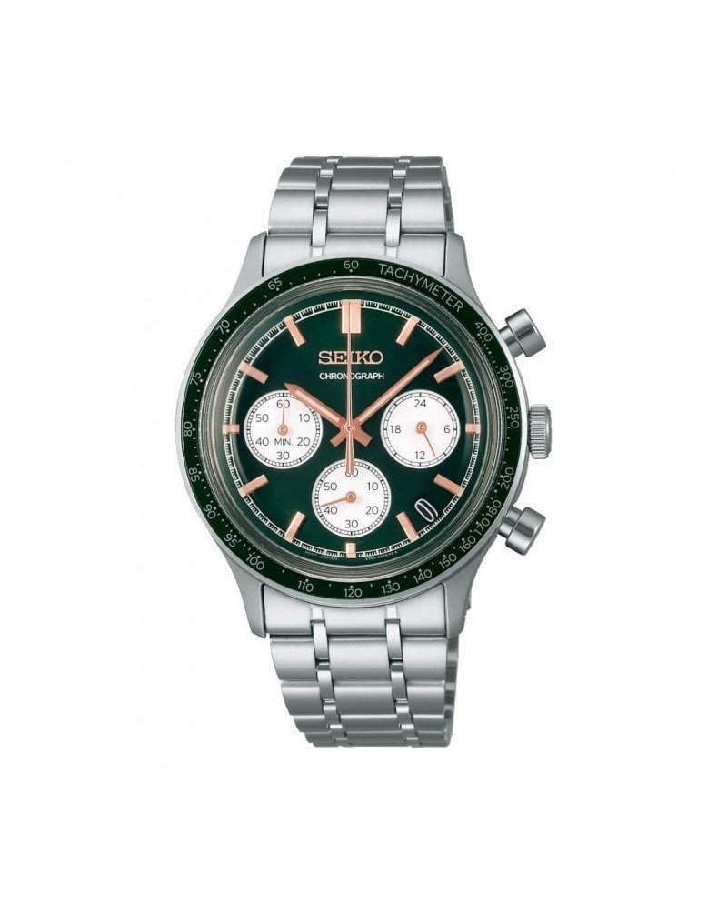 Seiko Classic Chronograph Green Dial Steel Strap