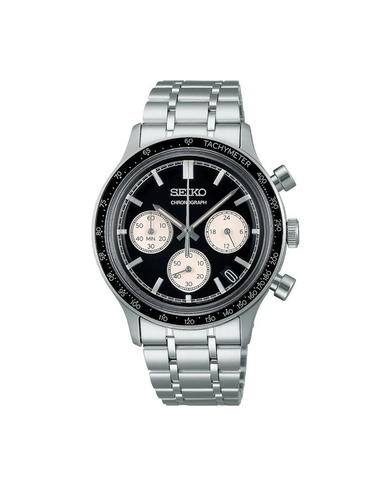 Seiko Classic Chronograph Black Dial Steel Strap