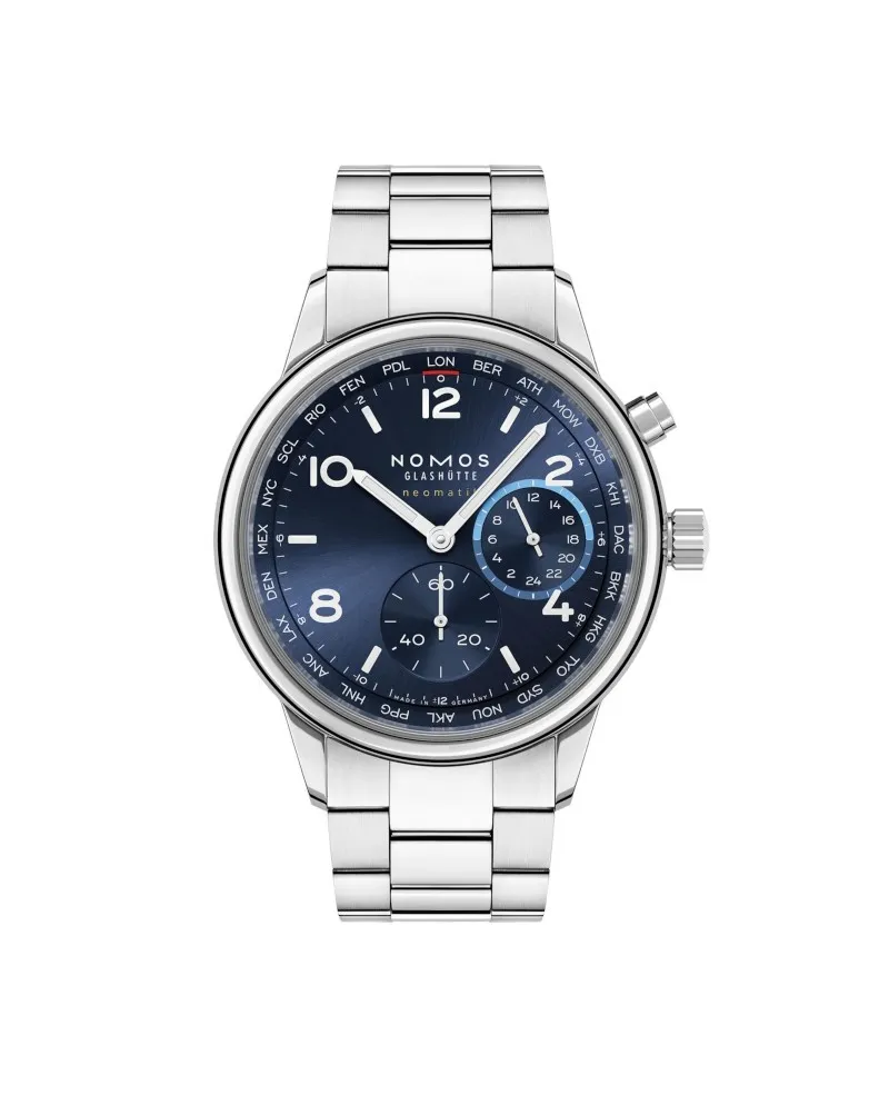 Montre Nomos Glashütte Club Sport Neomatik World Time bleue