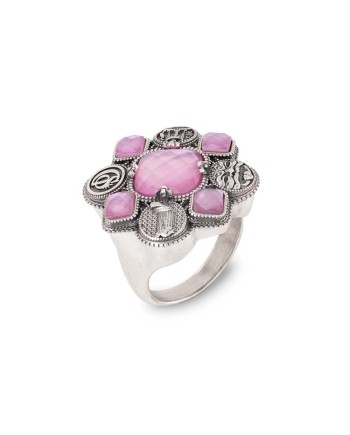 Bague Gerardo Sacco avec symboles de la Grande Grèce et pierres roses