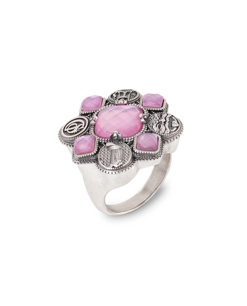 Anello Gerardo Sacco con Simboli Magnogreci e Pietre Rosa