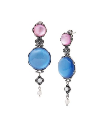 Boucles d'oreilles pendantes en argent et pierres en forme de nénuphar de Gerardo Sacco