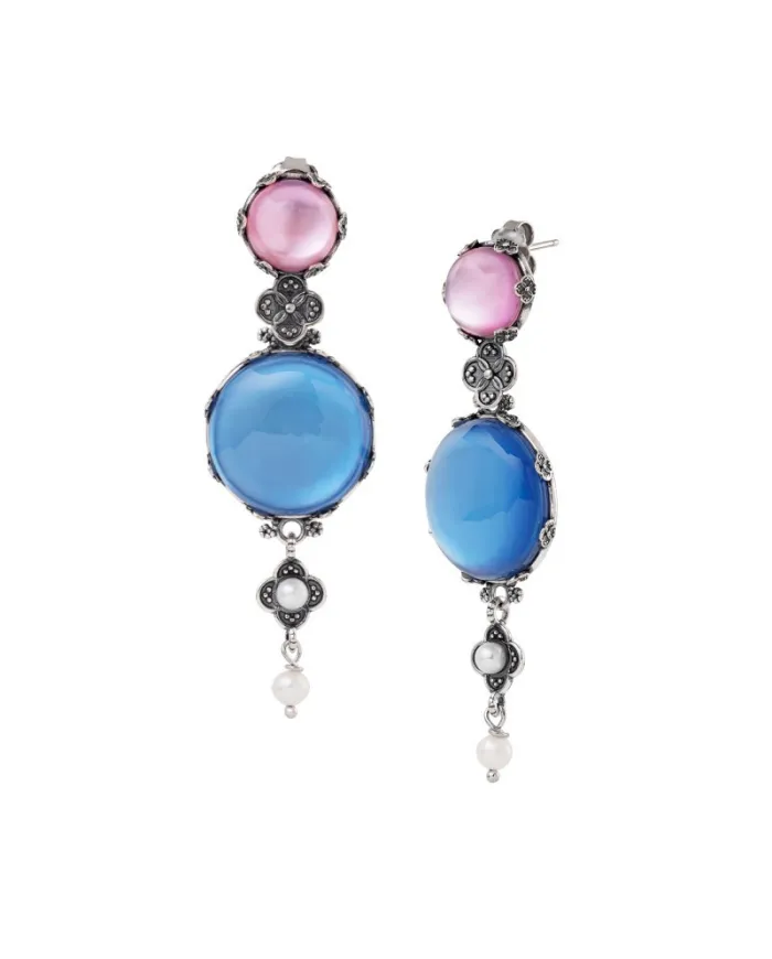 Boucles d'oreilles pendantes en argent et pierres en forme de nénuphar de Gerardo Sacco