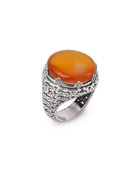 Anello Gerardo Sacco in Argento Ninfea Chiusa con Pietra Ambrata