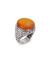 Gerardo Sacco Silver Ring with Closed Water Lily and Amber Stone