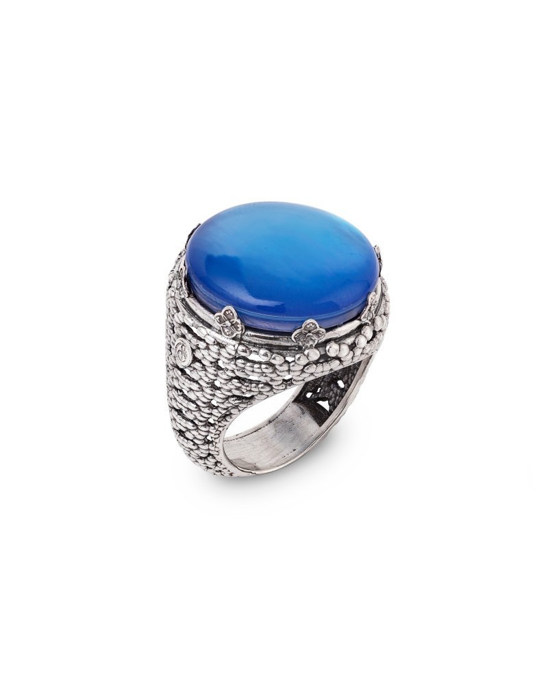 Anello Gerardo Sacco in Argento Ninfea Chiusa con Pietra Blu
